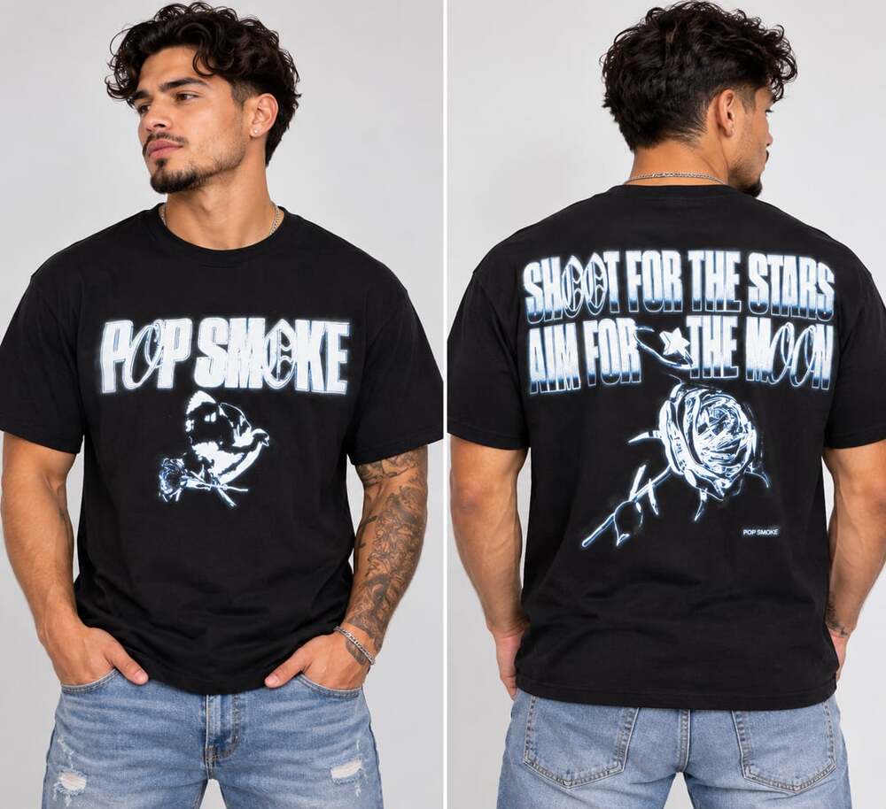 Pop Smoke Shoot For The Stars Aim For The Moon T-Shirt Size L Black